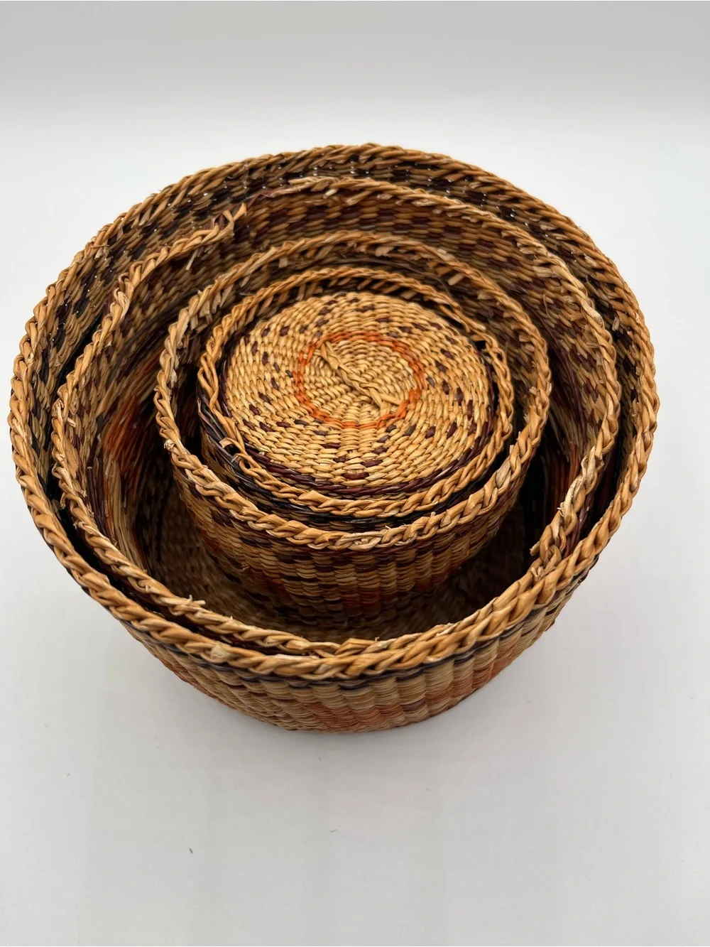 Vintage Handwoven Baskets with Lids - Set of 5